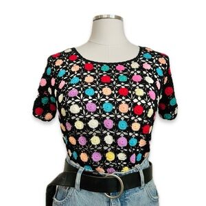 vintage | bohoemian crochet floral knit cut out short sleeve sweater top | sz m